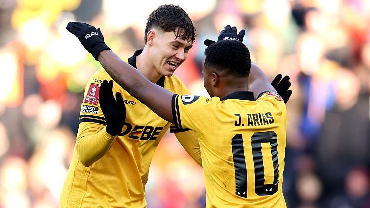 Jorgen Strand Larsen celebrates