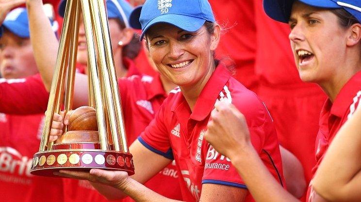 England captain Charlotte Edwards with the Ashes trophy