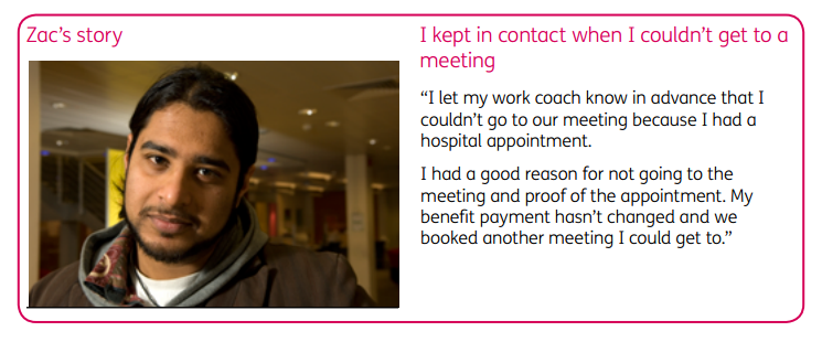 "Zac's story" from DWP leaflet