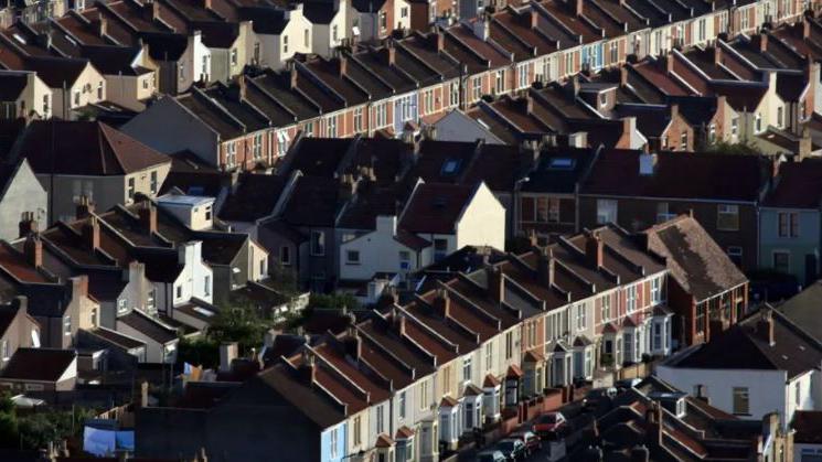 An aerial view of houses