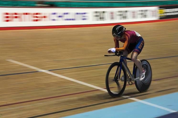 Anna Morris riding on the track while she was studying in Southampton