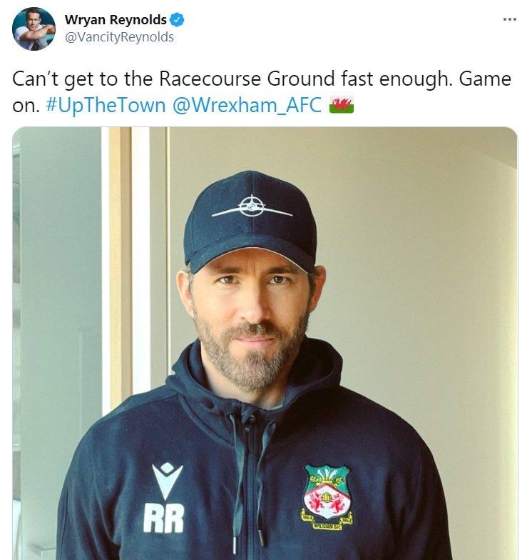 Ryan Reynolds in Wrexham tracksuit on twitter.