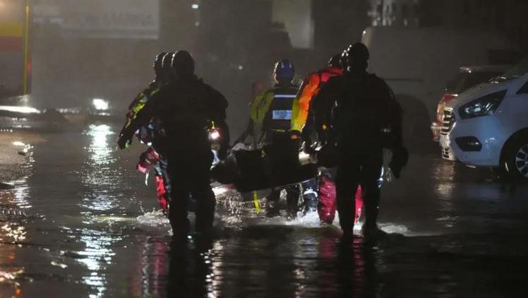 Rescue workers at a holiday park in West Sussex