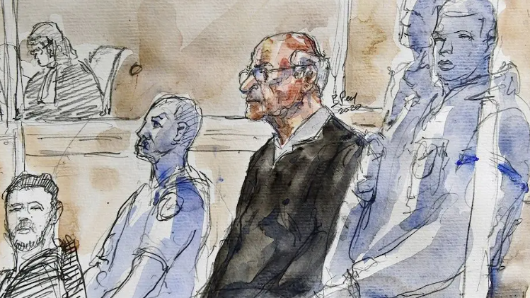 Court sketch of Joel Le Scouarnec at his first trial in 2020