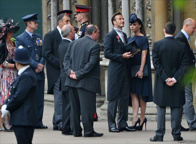 David Beckham and Victoria Beckham arrive at Westminster Abbey