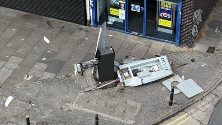 Damaged cash machine