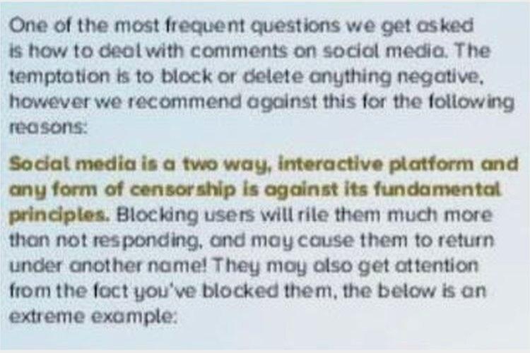 "Social media is a two way, interactive platform and any form of censorship is against its fundamental principles"