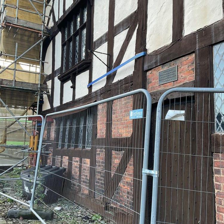 Rowley's House surrounded by barriers and scaffolding