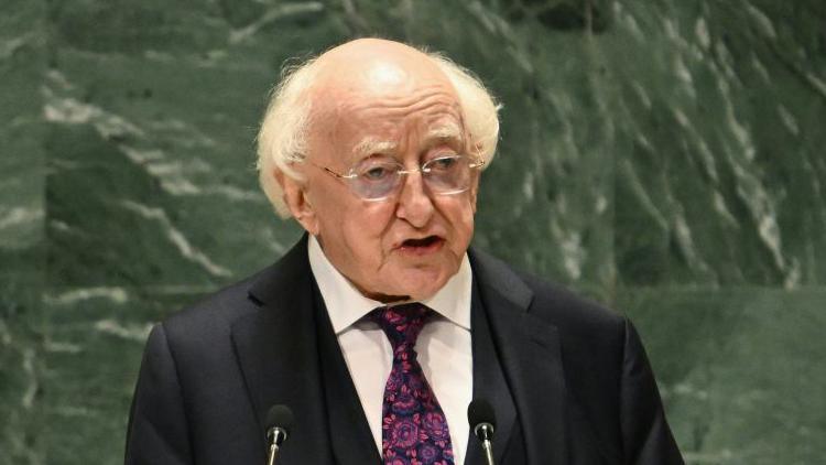 President of Ireland Michael D. Higgins addresses the "Summit of the Future" in the General Assembly Hall at United Nations Headquarters in New York City