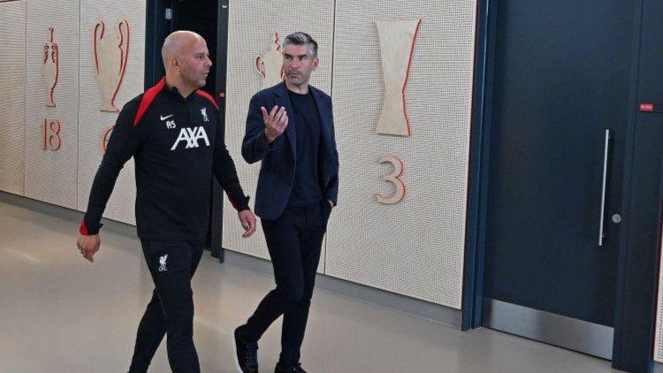 Liverpool manager Arne Slot (left) with sporting director Richard Hughes