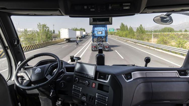 The steering wheel on an Inceptio Technology autonomous truck in Jinan, Shandong Province, China