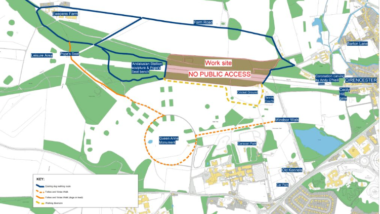 Map shows the restoration work side and the alternative routes planned for the public