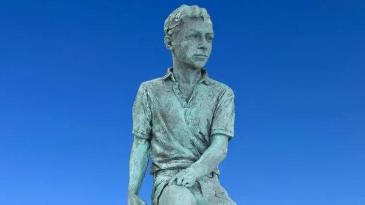 A depiction of how the bronze sculpture of Benjamin Britten as a boy would look, with the composer wearing shorts and short-sleeved top