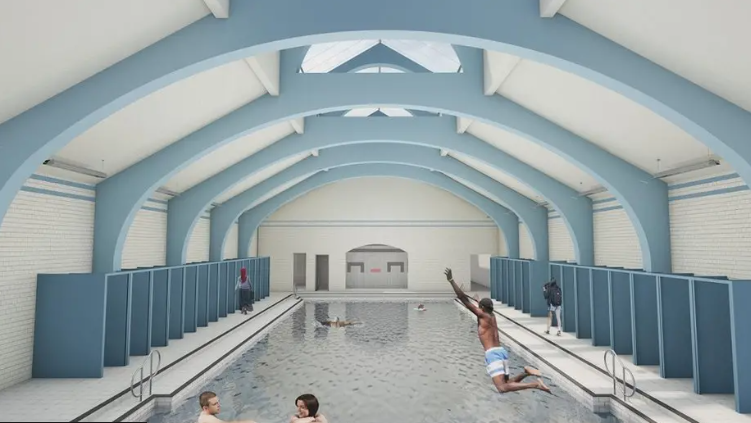 Ìomhaigh neach-ealain air cò ris a bhios an t-amar-snàimh ùr an Cnoc Bhaile a' Ghobhainn coltach