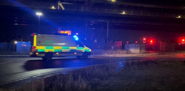 An ambulance from the Yorkshire Ambulance Service Incident Response Unit arriving at the scene