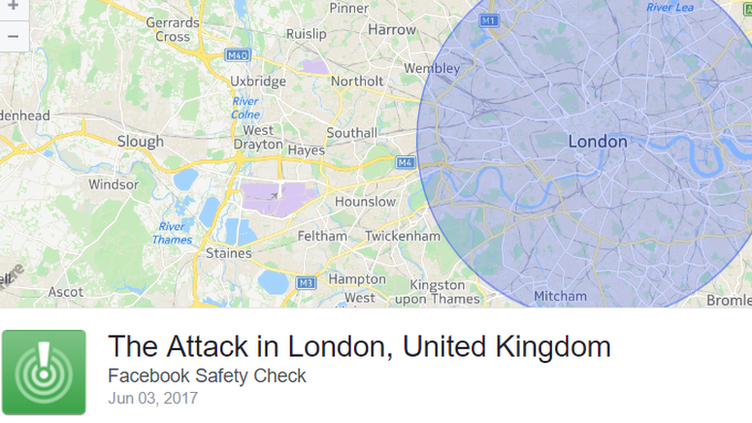 Facebook's Safety Check for the attack in London