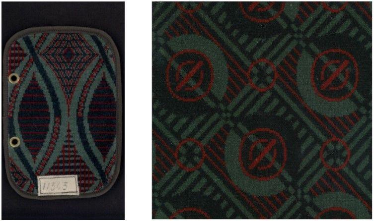 Two pieces of fabric from the chairs - showing the different patterns.