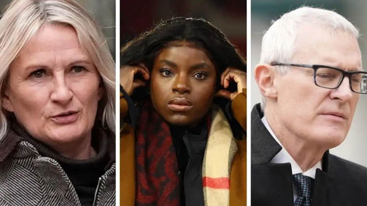 Court arrival headshots of Jeremy Vine (right), Lucy Ward (centre) and Eni Aluko (centre)