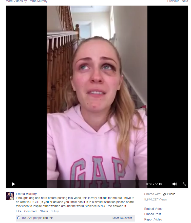 A still from the viral video by Emma Murphy in which she details allegations of abuse against her former partner