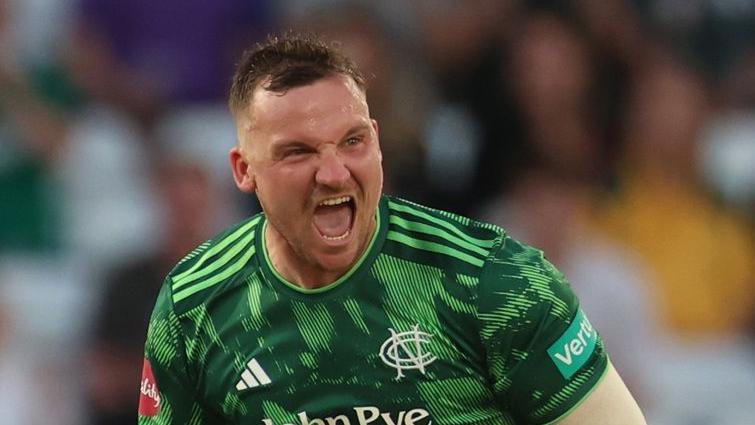 Liam Patterson-White celebrates taking a wicket for Notts Outlaws