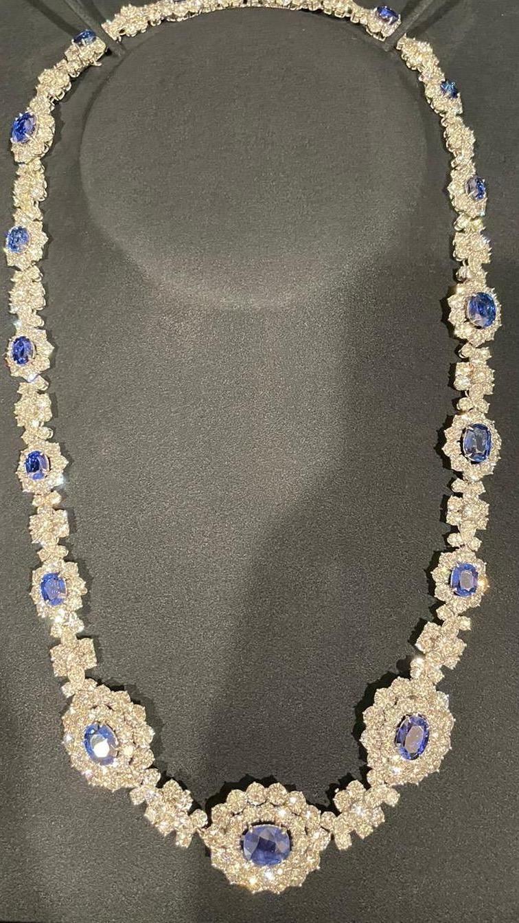 A diamond-encrusted sapphire necklace