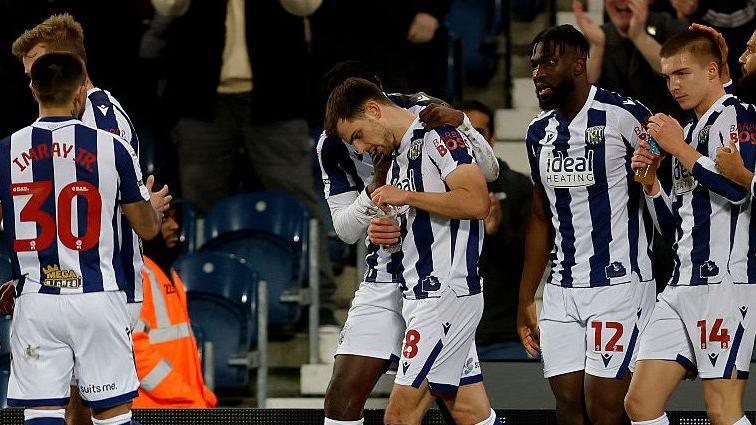 West Bromwich Albion midfielder Jayson Molumby scores against Southampton