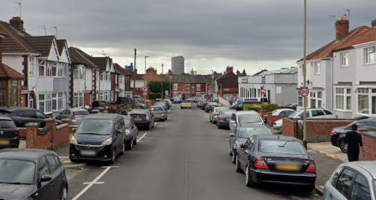 Glendon Street in Leicester with cars parked along the road