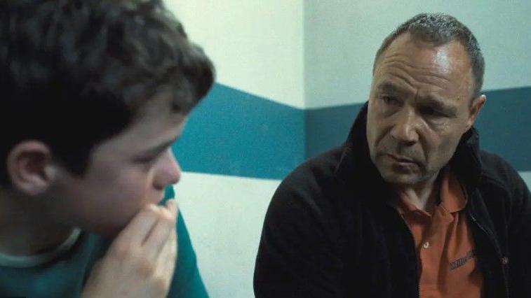 A photograph of Stephen Graham and Owen Cooper in the Netflix drama Adolescence