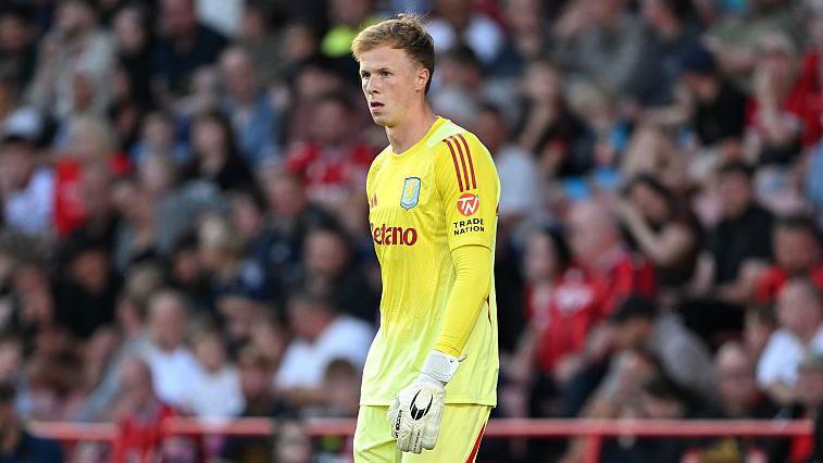 Filip Marschall playing for Aston Villa