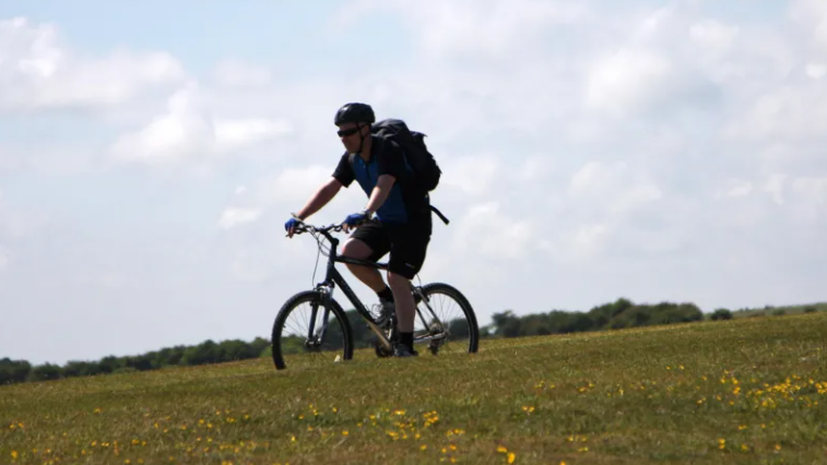 A cyclist in a field