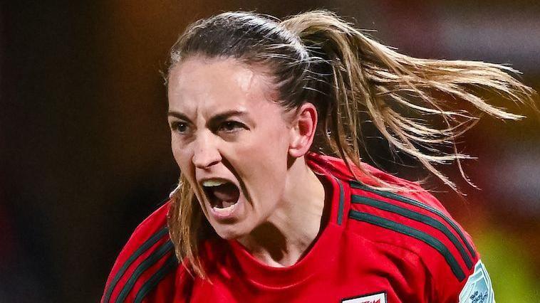 Wales striker Kayleigh Barton celebrates