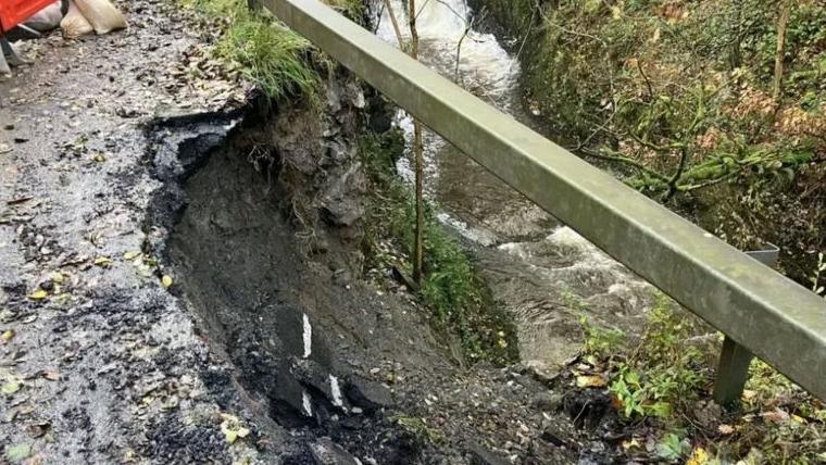 In November 2023, part of a wall beneath the A470 near Talerddig in Powys collapsed into a river, leaving a hole on the side of the road.

