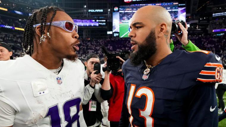 Justin Jefferson and Keenan Allen speak after a game in 2024