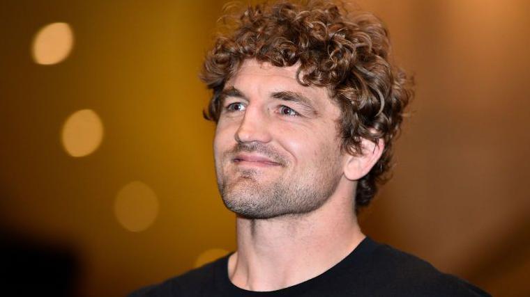 Ben Askren smiles at an open workout for fans and media before UFC 239 in Las Vegas in July 2019
