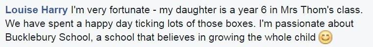 Louise Harry: I'm very fortunate - my daughter is a year 6 in Mrs Thom's class. We have spent a happy day ticking lots of those boxes. I'm passionate about Bucklebury School, a school that believes in growing the whole child 😊