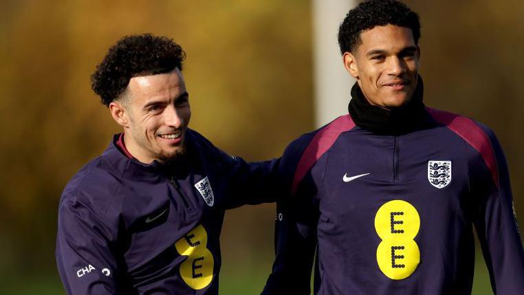 Curtis Jones with Liverpool team-mate Jarel Quansah