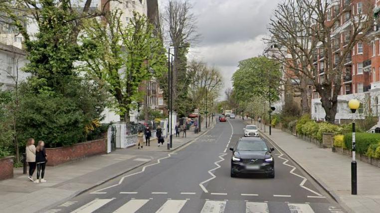 StreetView image of the famous zebra crossing on Abbey Road in London