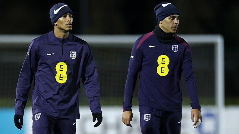 Jude Bellingham and Morgan Rogers in England training
