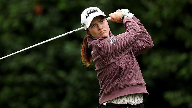 Leona Maguire looks down the fairway after taking a shot