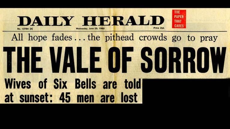 Pennawd iasol Yr Herald ar ddydd Mercher 29 Mehefin 1960, diwrnod ar ôl y ffrwydriad
