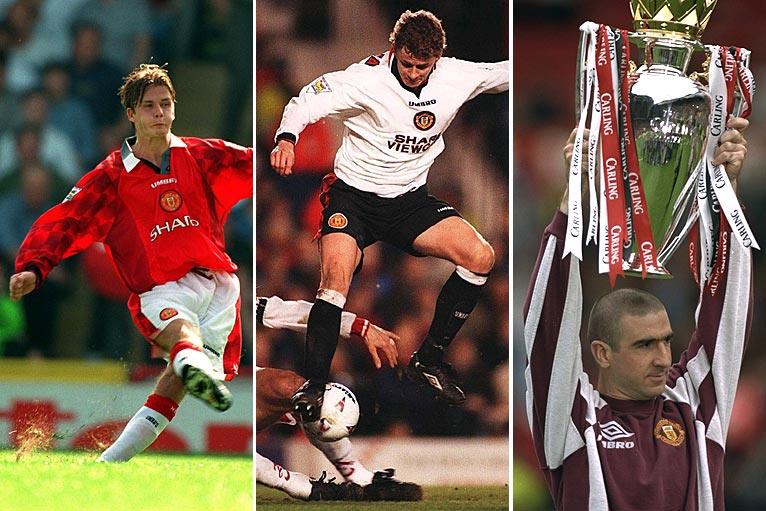 David Beckham, Ole Gunnar Solskjaer, and Eric Cantona