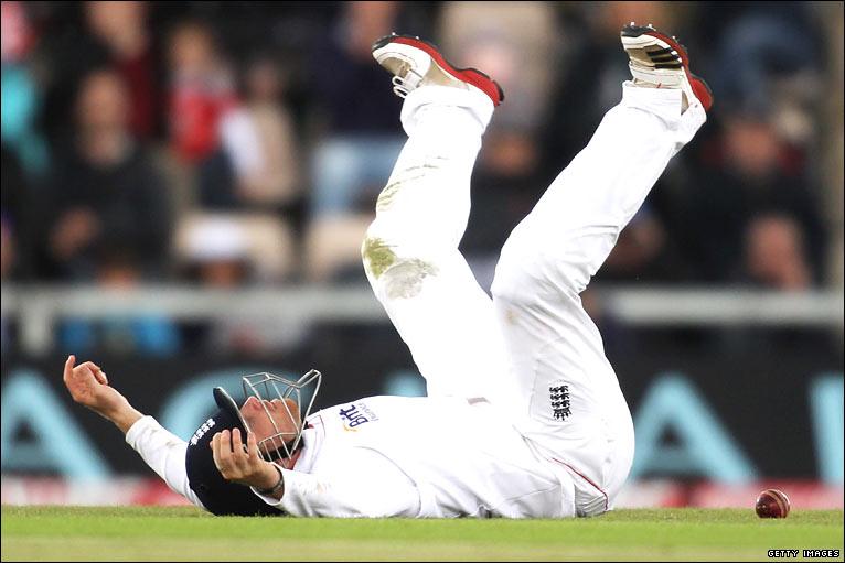 Ian Bell drops a catch