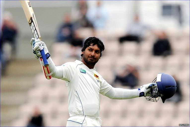 Kumar Sangakkara celebrates his hundred