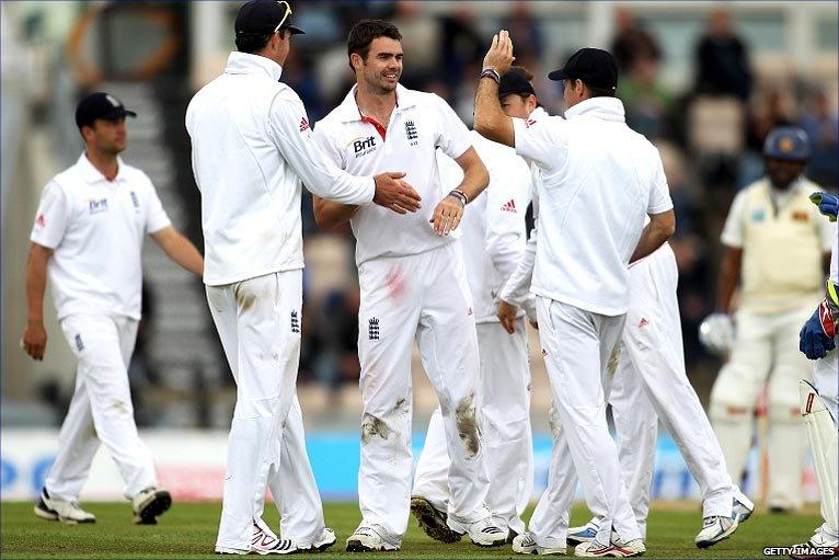 James Anderson celebrates getting Kumar Sangakkara out