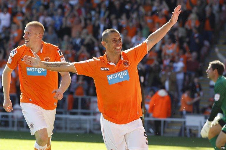 Kevin Phillips (centre) scored two for Blackpool