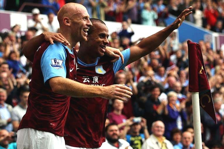 James Collins and Gabriel Agbonlahor of Aston Villa