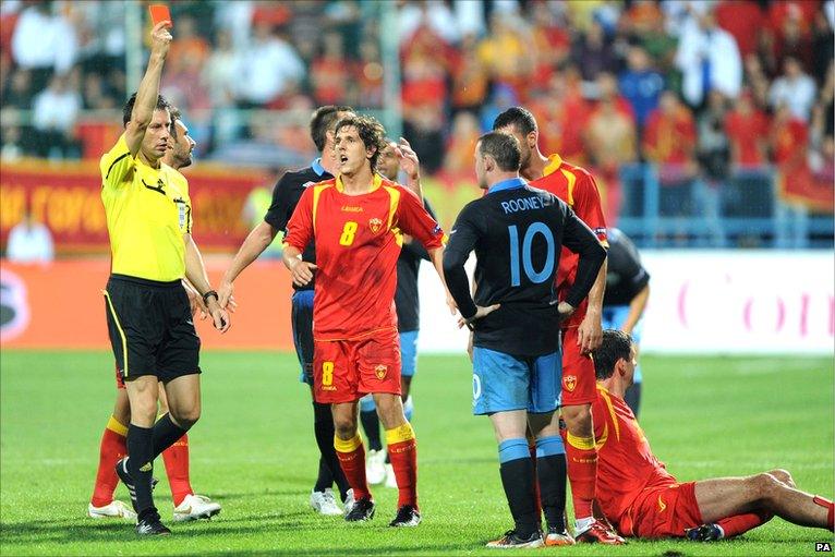 Wayne Rooney is sent off for England