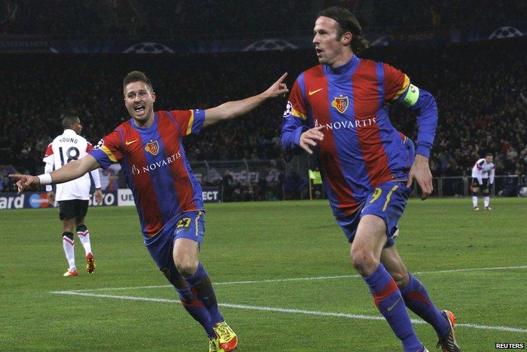 Marco Streller (right) scores for Basel