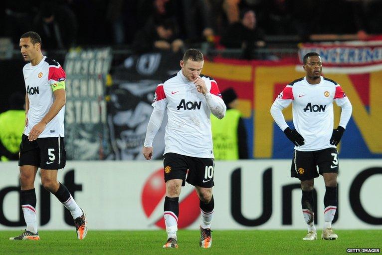 United players look dejected after exiting the Champions League