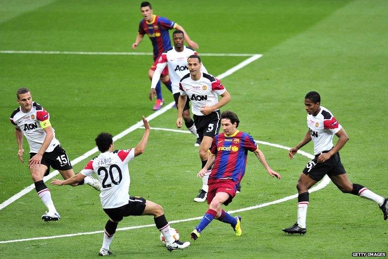 Messi scored in the 3-1 win over Manchester United at Wembley